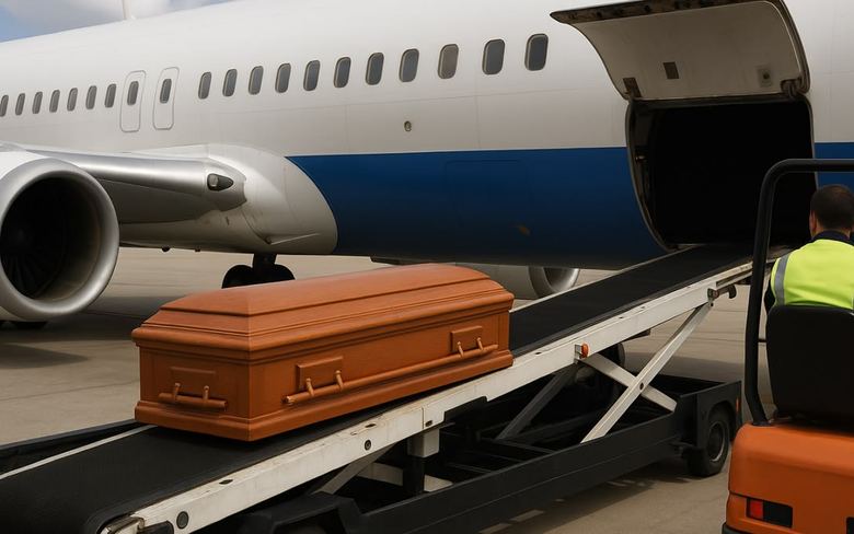 Un cercueil chargé dans la soute d'un avion pour un rapatriement